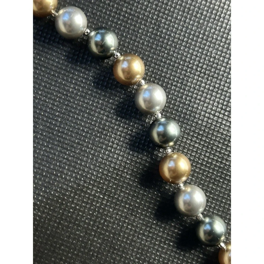 Metallic Faux Pearl Statement Necklace Silver S925‎ Extender Gray Silver brown